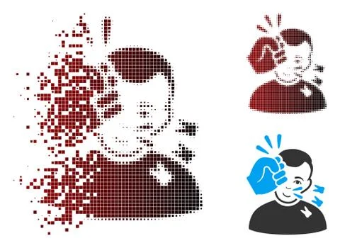 Damaged Pixel Halftone Head Strike Icon Stock Illustration