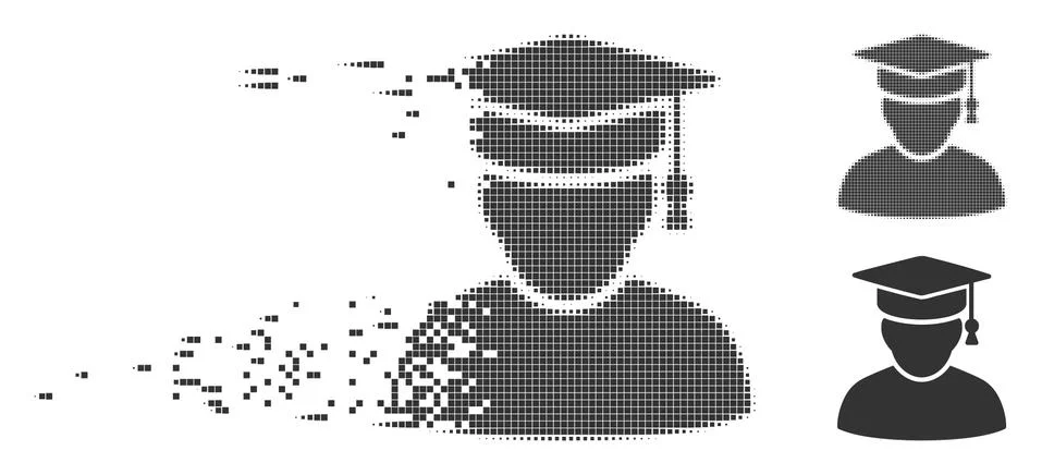 Damaged Pixel Halftone Knowledge Man Icon Stock Illustration