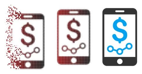 Damaged Pixel Halftone Mobile Sales Report Icon Illustrazione stock