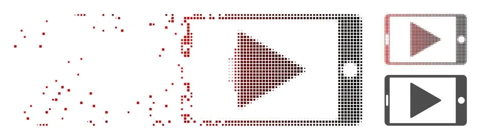 Damaged Pixel Halftone Mobile Start Play Icon Stockillustratie