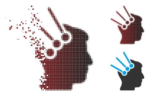 Damaged Pixel Halftone Neural Interface Connectors Icon Stock Illustration
