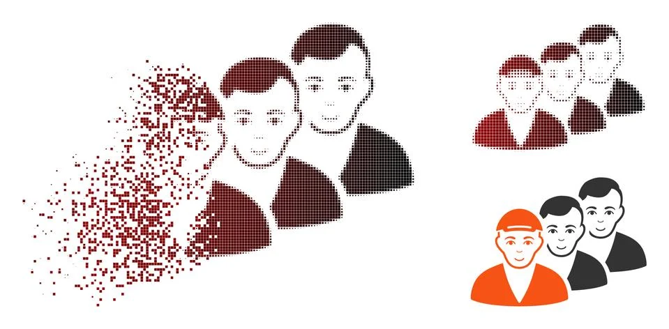 Damaged Pixel Halftone People Queue Icon Stock Illustration