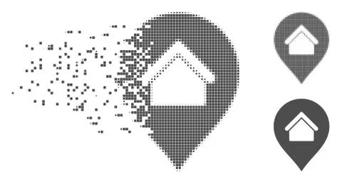 Damaged Pixel Halftone Residence Marker Icon Stock Illustration