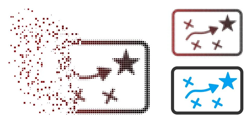 Damaged Pixel Halftone Route Plan Icon Stock Illustration