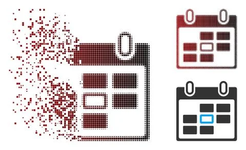 Damaged Pixel Halftone Selected Calendar Day Icon Stock Illustration