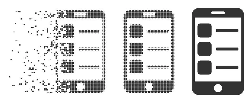 Damaged Pixel Halftone Smartphone List Icon Stock Illustration