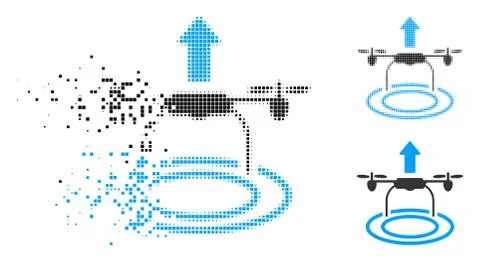Damaged Pixel Halftone Start Drone Icon Stock Illustration