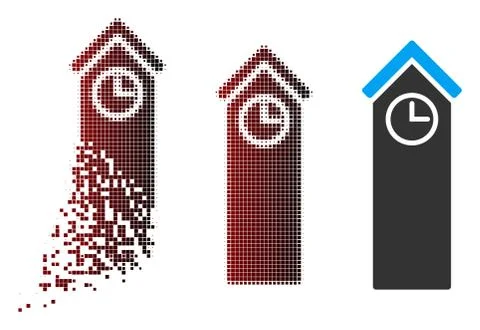 Damaged Pixel Halftone Time Tower Icon Stock Illustration