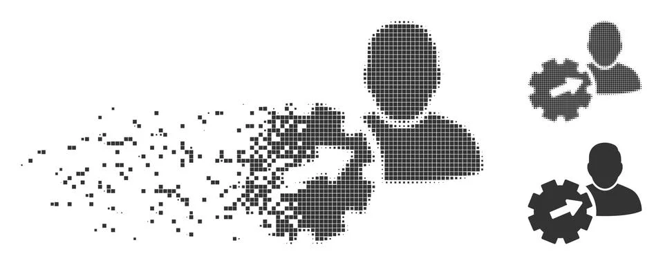 Damaged Pixel Halftone User Integration API Gear Icon Stock Illustration