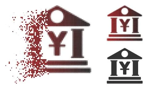 Damaged Pixel Halftone Yen Bank Building Icon Stock Illustration
