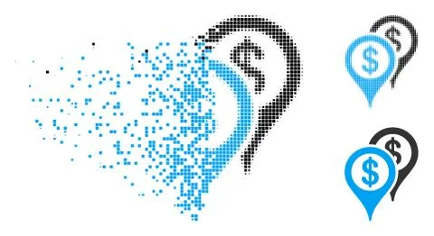 Damaged Pixelated Halftone Bank Map Markers Icon Illustrazione stock