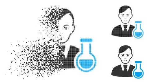 Damaged Pixelated Halftone Chemist Icon with Face Stock Illustration