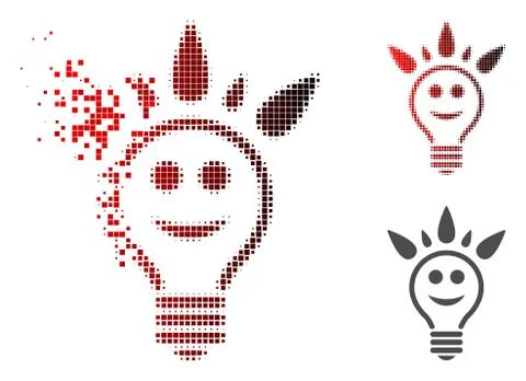Damaged Pixelated Halftone Happy Light Bulb Icon Illustrazione stock
