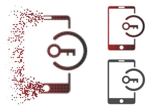 Damaged Pixelated Halftone Key Login Smartphone Icon Stock Illustration