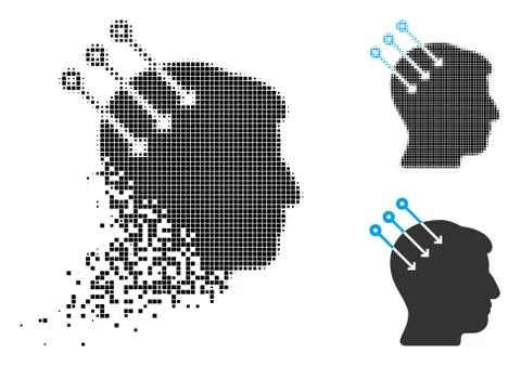 Damaged Pixelated Halftone Neural Interface Connectors Icon Illustrazione stock