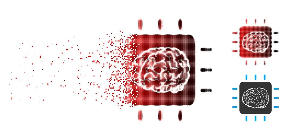 Damaged Pixelated Halftone Neural Processor Icon Stock Illustration