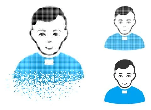 Damaged Pixelated Halftone Priest Icon with Face Stock Illustration