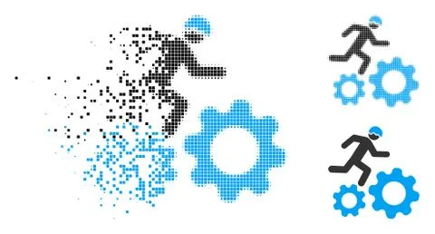 Damaged Pixelated Halftone Running Developer Over Gears Icon イラスト素材
