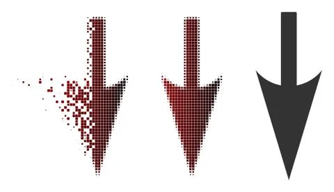 Damaged Pixelated Halftone Sharp Down Arrow Icon Stock Illustration