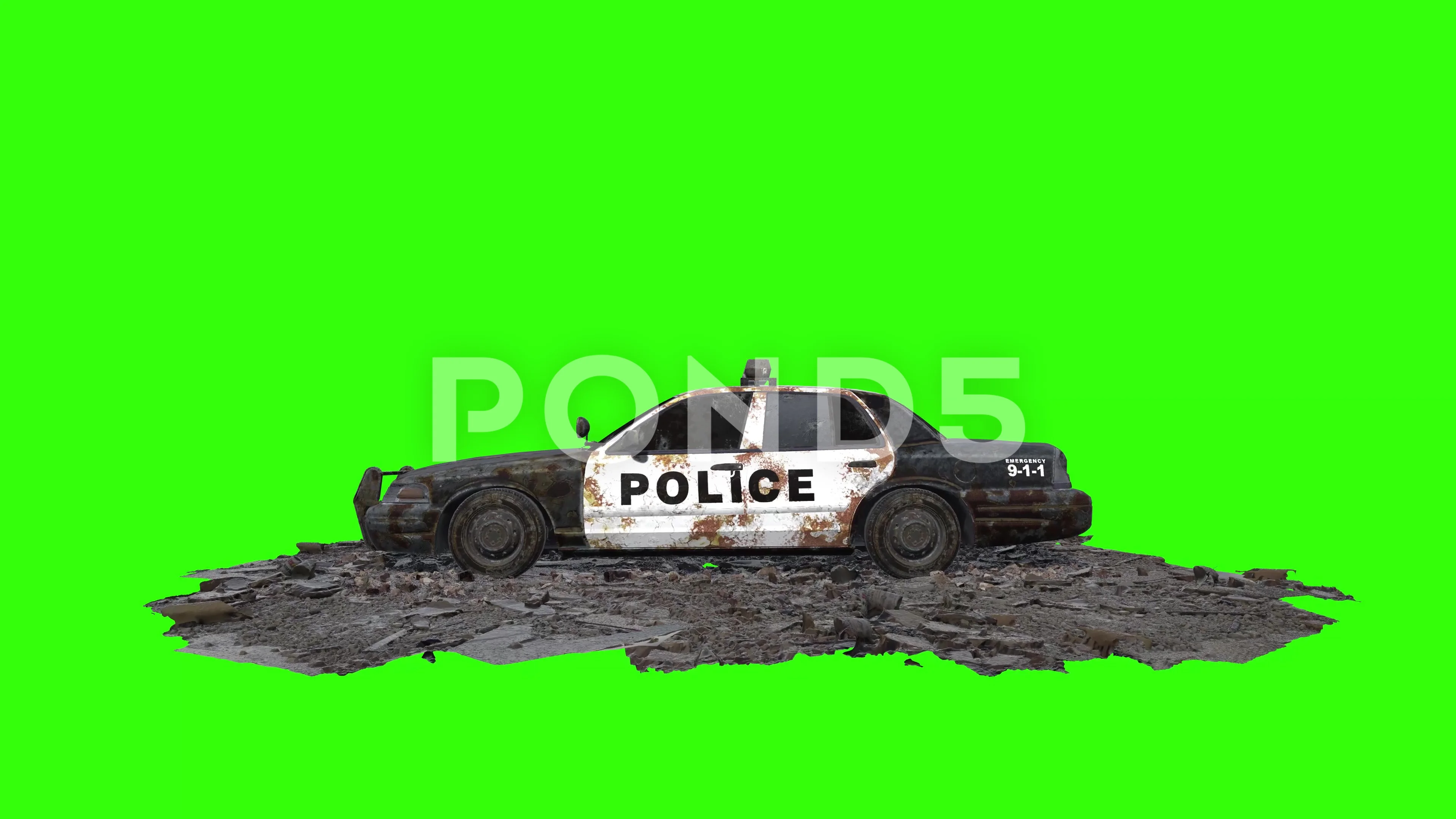 Green screen chroma cop car crash free  