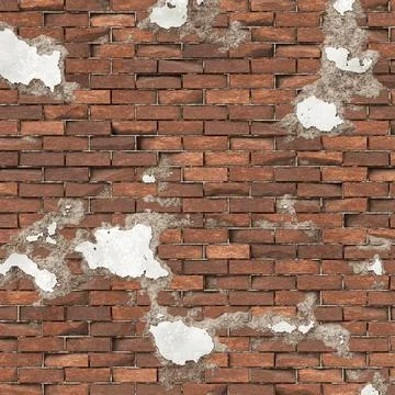 Damaged red brick wall texture with rough concrete and mortar. 3D rendering 스톡 일러스트