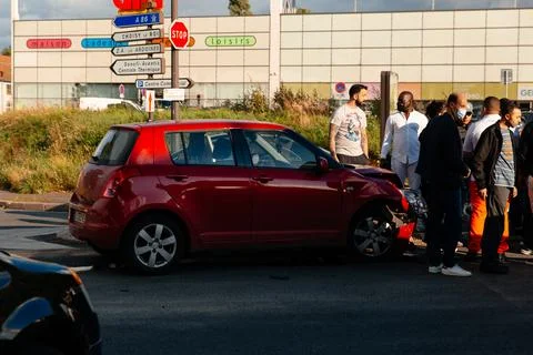 Damaged Seat car at the intersection Stock Photos
