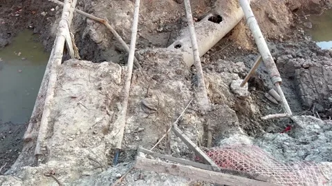 Damaged sewer pipes underground Stock Footage 219503999