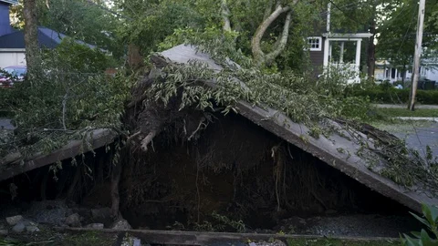 Damaged Sidewalk from Hurricane Stock Footage 115988393