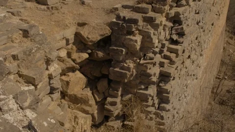 Damaged Stonework and Erosion on Ancient Wall Section at Jinshanling, Hebei Stock Footage 345679611
