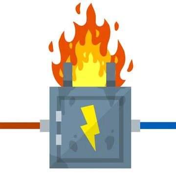 Damaged Switchboard. Cartoon flat illustration. Fuse and electrical engineering. 库存插图