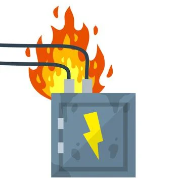 Damaged Switchboard. Cartoon flat illustration. Fuse and electrical engineering Stock Illustration
