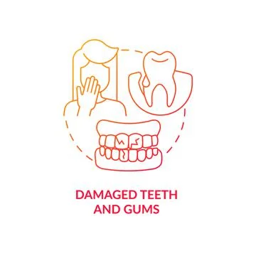Damaged teeth and gums red gradient concept icon Stock Illustration
