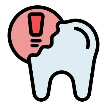 Damaged tooth showing exclamation mark warning signalling dental problem Stockillustratie