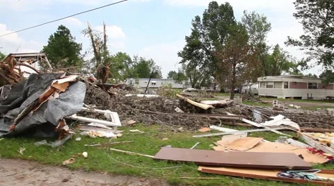 Damaged Trailer Park by Tornado Stock Footage 45359740