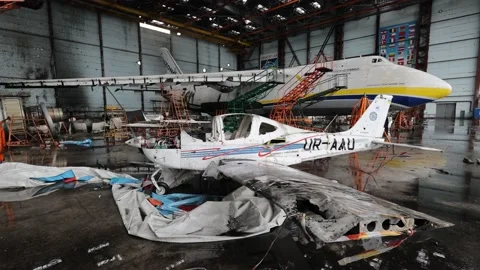 Damaged ukrainian airplane Stock Footage 238724710