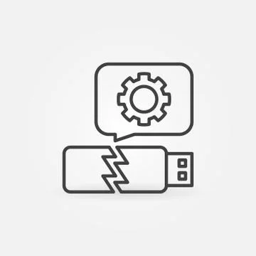 Damaged USB Stick with Gear vector outline concept icon Stock Illustration