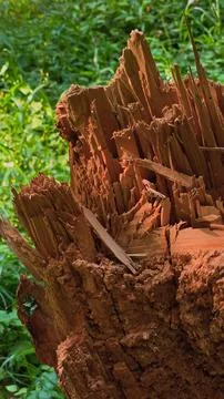 Damaged, weathered tree bark in a dense forest. Stock Photos