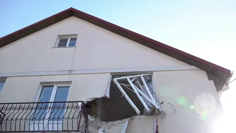 A damaged window frame moves in the wind... | Stock Video | Pond5