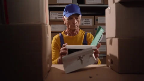 Damaging the packaging of goods in the warehouse. Problems with the safety of Stock Footage 248665825