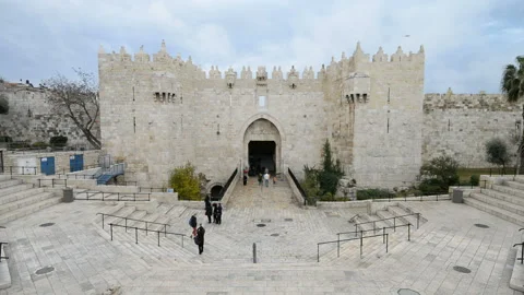Damascus Gate in the old city, Jerusalem, Israel Stock Footage 130895884