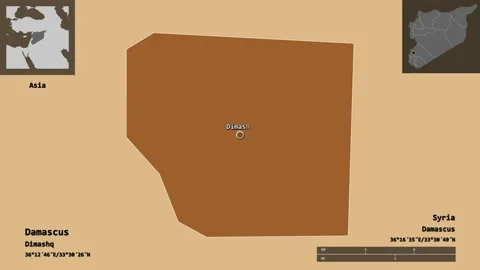 Damascus location. Syria. Solid patterned map Stock Footage 135815052