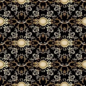 Damask 3d seamless pattern. Vector Baroque background. Antique floral ornamen 스톡 일러스트
