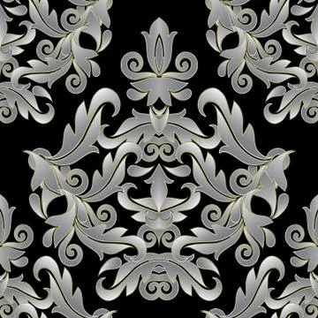 Damask 3d seamless pattern. Vector ornate floral background with vintage deco Illustrazione stock