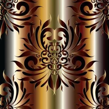 Damask 3d vector seamless pattern. Silk drapery floral background wallpaper.  Illustrazione stock