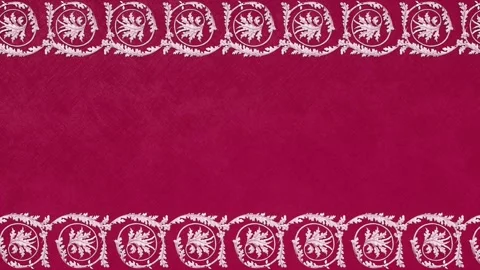 Damask background with border, pink rose red fabric template, greeting card Stock Footage 171140279