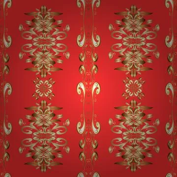 Damask background. Golden element on a brown, beige and red colors. Gold floral 스톡 일러스트