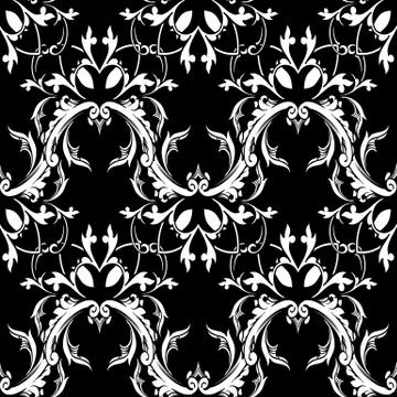 Damask baroque floral seamless pattern. Black white background wallpaper with 스톡 일러스트