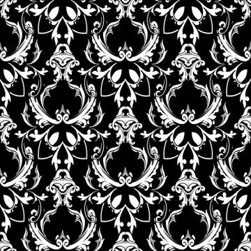 Damask baroque floral seamless pattern. Black white background wallpaper with Stock Illustration