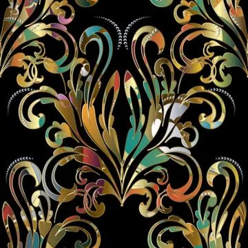 Damask baroque seamless pattern. Vector colorful floral background Illustrazione stock