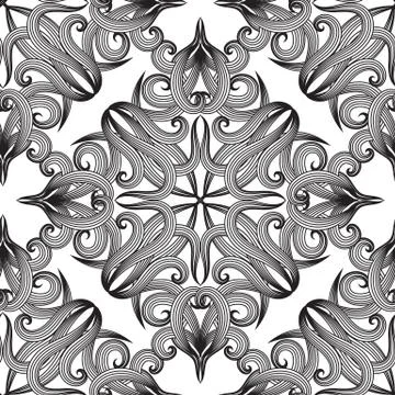 Damask black and white vector seamless pattern. Vintage antique Stock Illustration